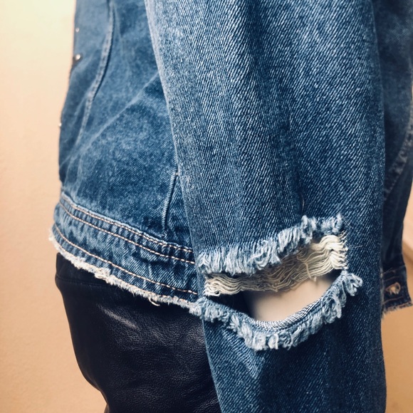 JustFab | Jackets & Coats | Destroyed Denim Jacket With Black Star ...